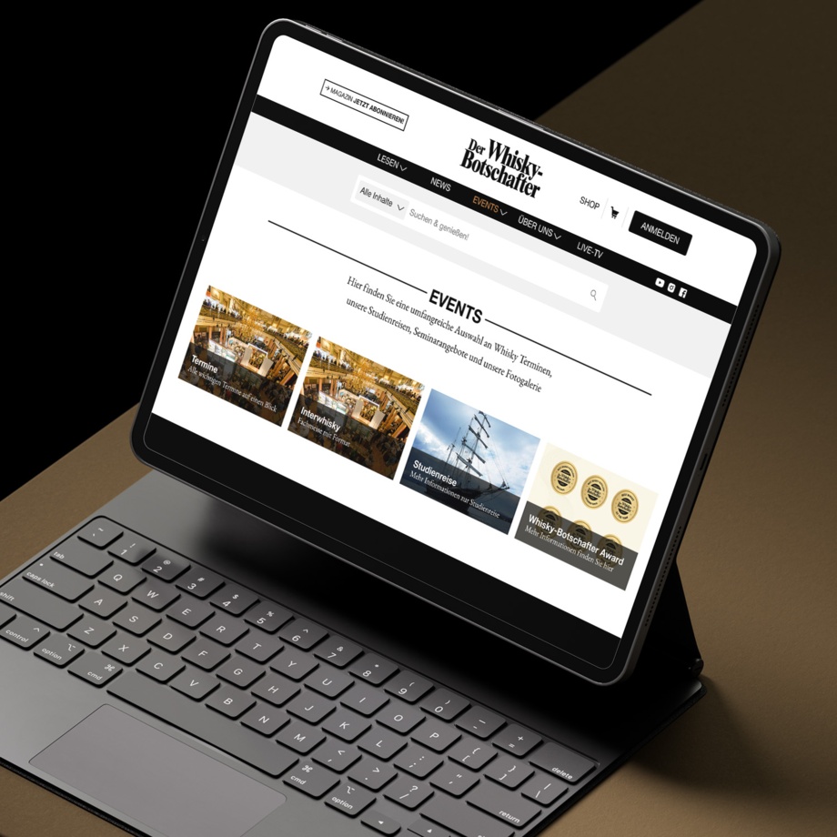 Website von Der Whisky-Botschafter auf dem Laptop, Unterseite Events